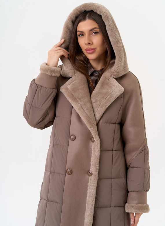 Комбинированный пуховик из эко кожи