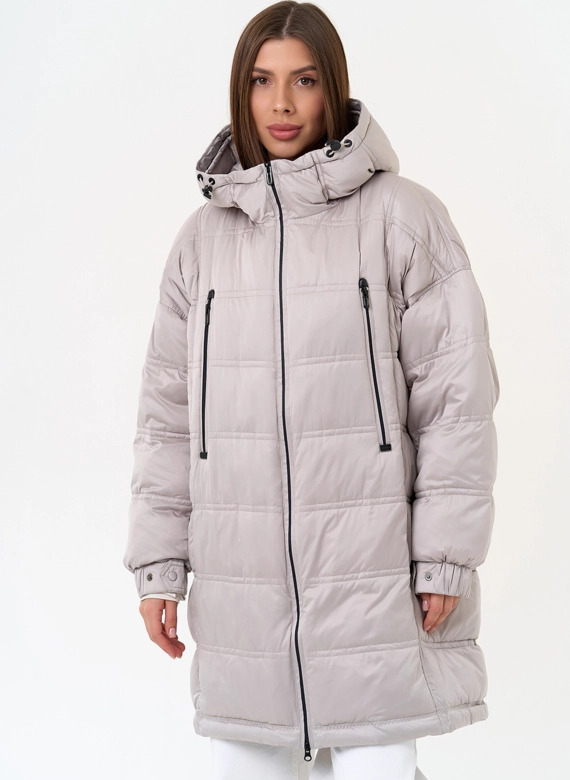 Женский светлый пуховик с капюшоном