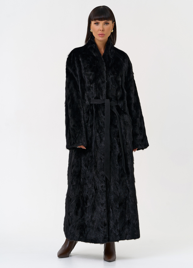 Длинная шуба из меха норки с поясом модель № 31294 в рассрочку