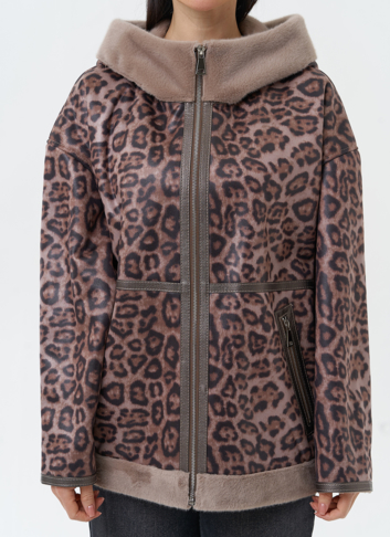 Женская дубленка из эко замши с капюшоном