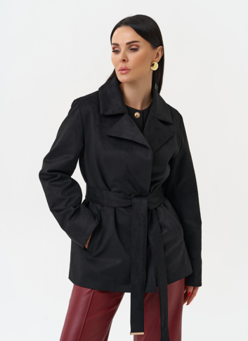 Женская куртка из эко замши с английским воротником