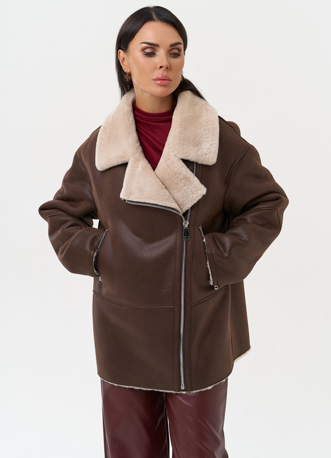 Женская дубленка из эко замши с воротником модель № 31285 универмаг малина