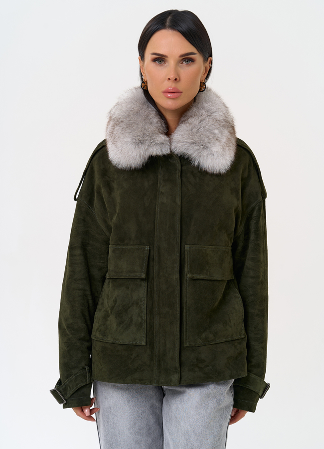 Короткий пуховик из натуральной замши модель № 31363 универмаг малина