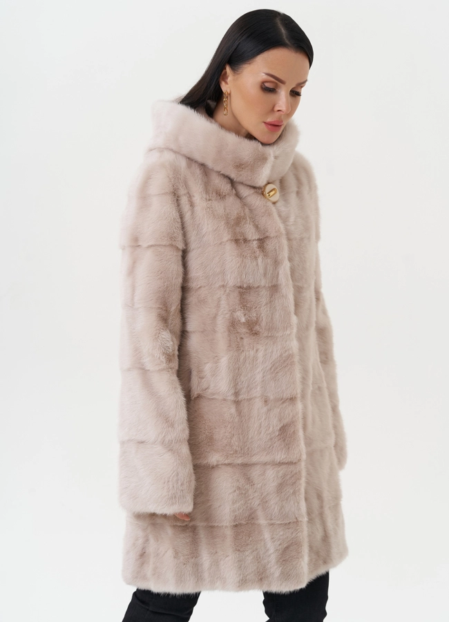 Светлая норковая шуба с капюшоном модель № 24957 универмаг малина фото