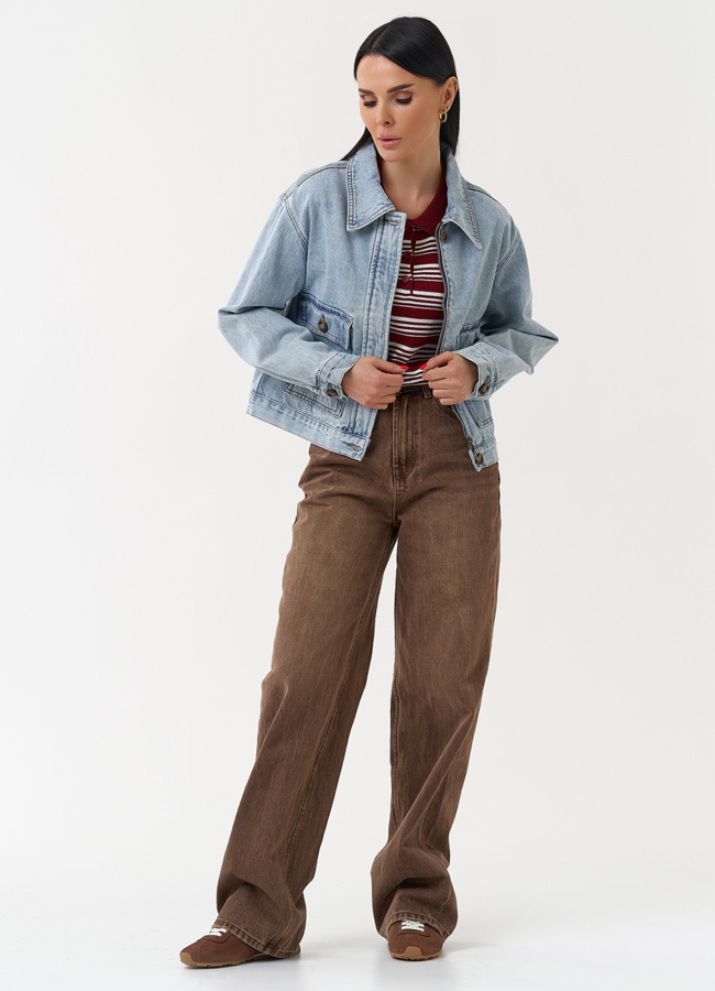 Женская джинсовая куртка голубого цвета модель № 30415 в рассрочку