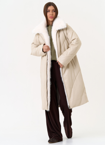 Женский пуховик из эко кожи с отделкой из эко меха Женский пуховик из эко кожи с отделкой из эко меха