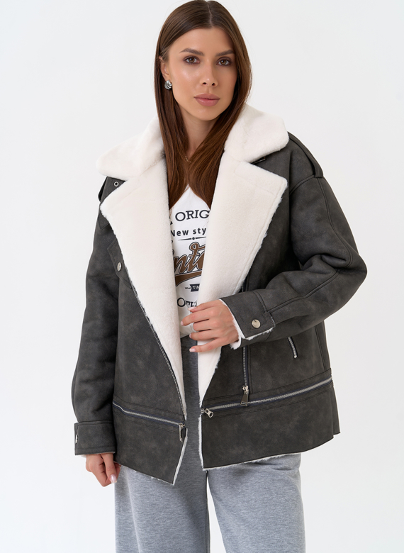 Женская дубленка трансформер из эко замши