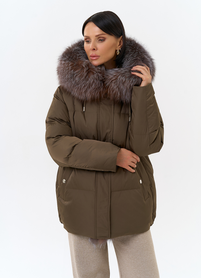 Женский пуховик с отделкой из меха блюфрост модель № 29614 в кредит