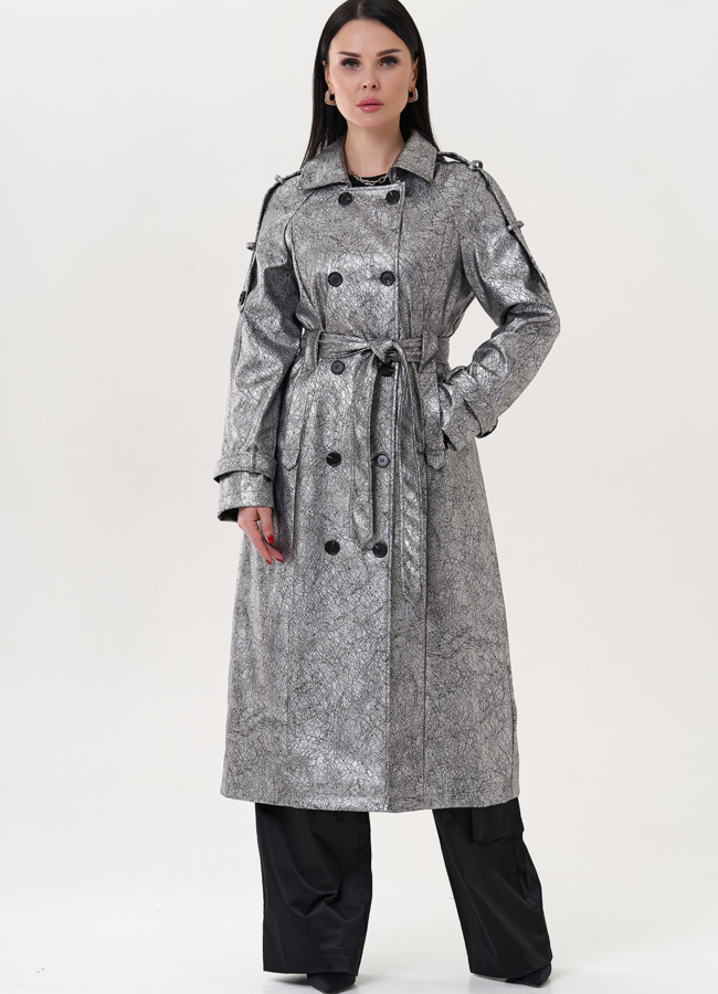 Плащ из эко кожи под серебро модель № 26803 в рассрочку