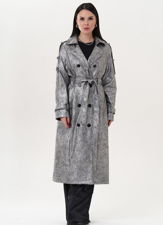 фото Плащ из эко кожи под серебро модель № 26803