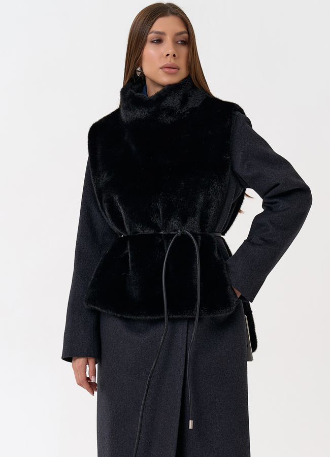Женская манишка из эко меха в черном цвете модель № 31269 универмаг малина