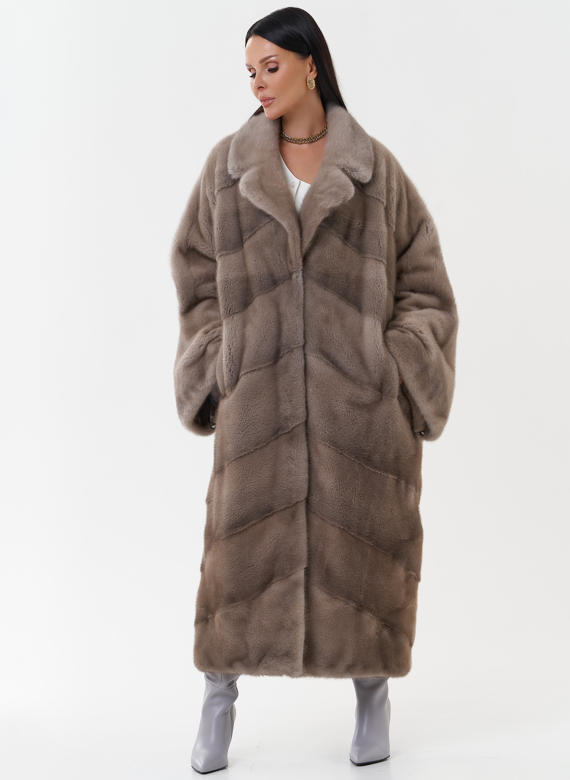 Норковая шуба оверсайз с английским воротником