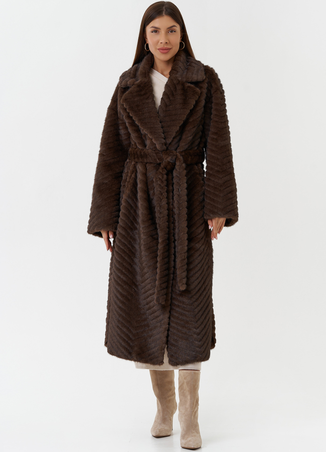 Пальто из эко меха с английским воротником модель № 28450 меха малина