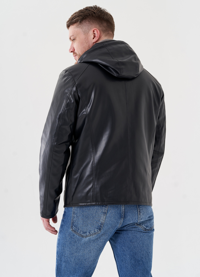 Мужская куртка из эко кожи с капюшоном  модель № 24463 универмаг малина