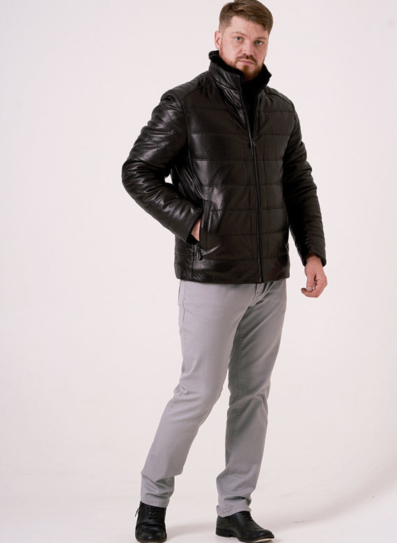 Мужской пуховик из натуральной кожи 