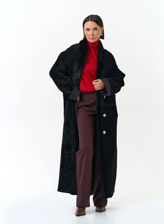 Женская двухсторонняя дубленка с воротником из меха норки фото
