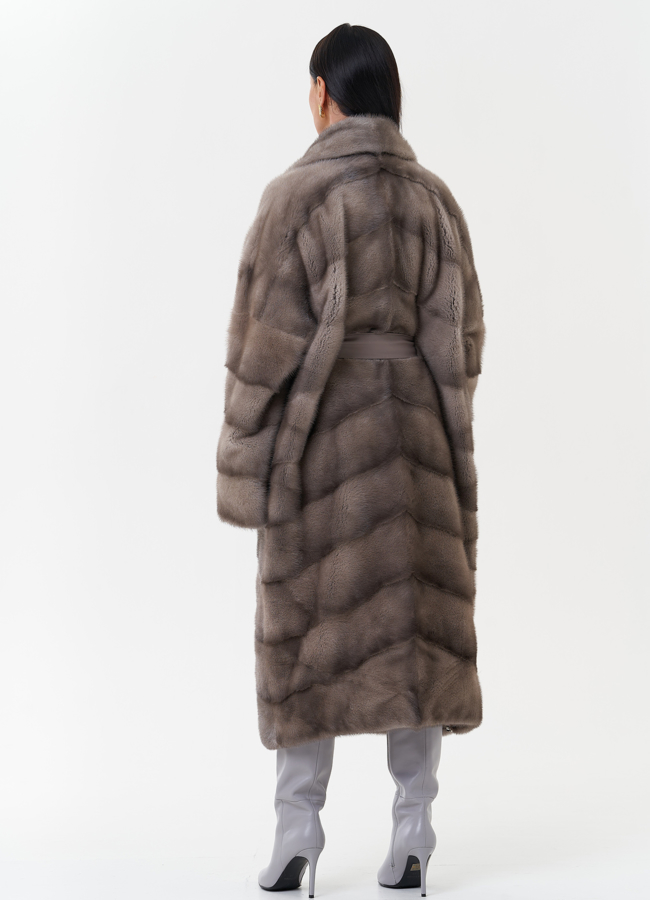 Шуба из скандинавской норки с поясом модель № 27701 универмаг малина