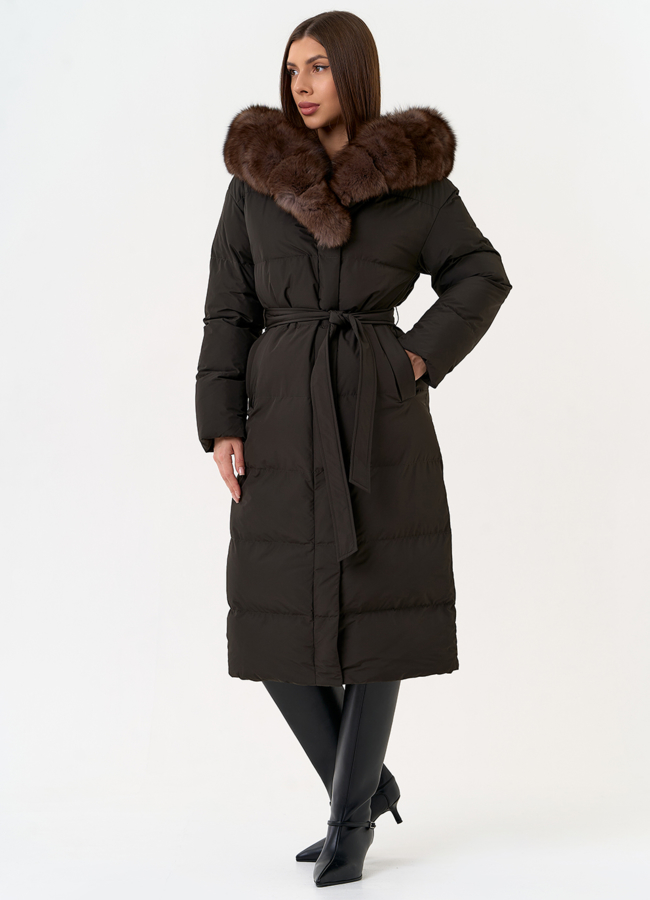 Женский пуховик с капюшоном из меха песца модель № 31431 в рассрочку