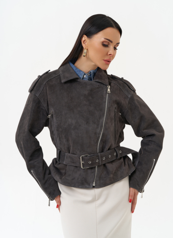 Женская куртка из натуральной замши с поясом Женская куртка из натуральной замши с поясом