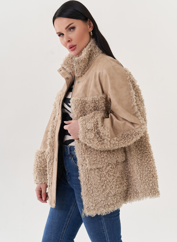 Комбинированный жакет из эко кожи