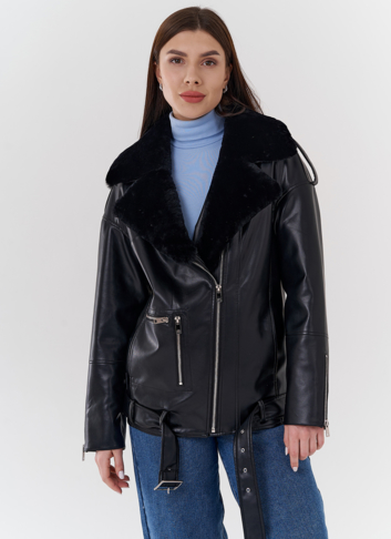 Куртка-косуха из эко кожи на утеплителе с натуральным мутоном Куртка-косуха из эко кожи на утеплителе с натуральным мутоном
