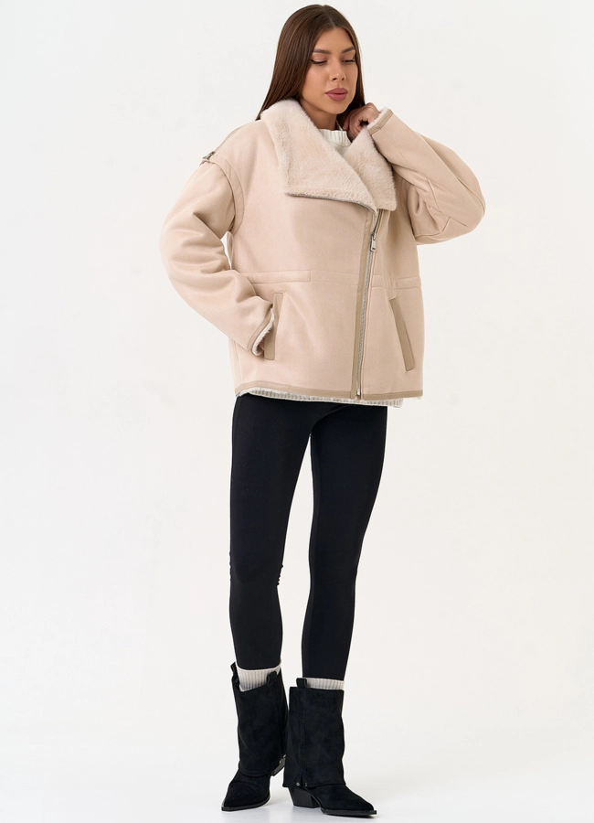 Женская дубленка из эко замши с отложным воротником модель № 31513 универмаг малина