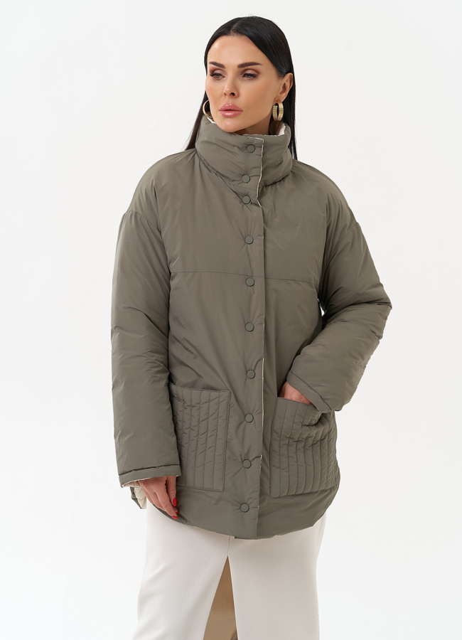 Женская двухсторонняя куртка с воротником стойкой модель № 30089 универмаг малина