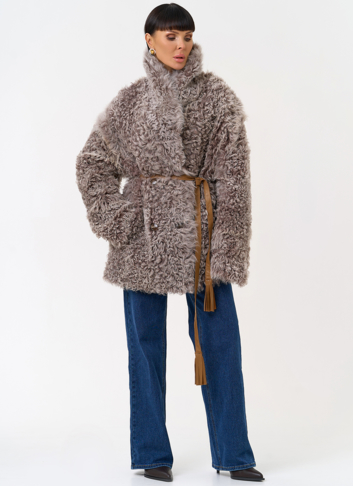 Женская двухсторонняя дубленка с воротником 