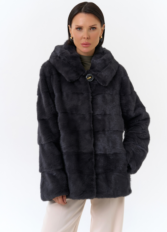 Куртка из меха норки с капюшоном модель № 25398 меха малина