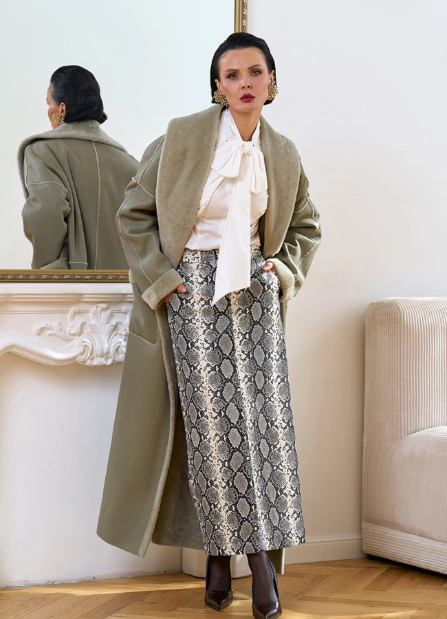 Женская дубленка зеленого цвета модель № 34204 в рассрочку фото