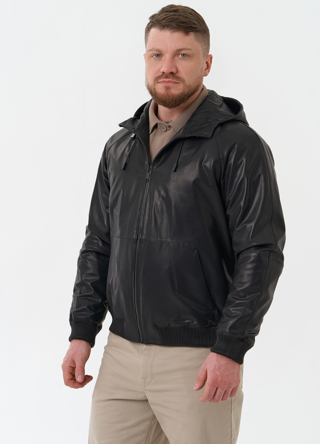 фото Мужская куртка из натуральной кожи с капюшоном модель № 30073