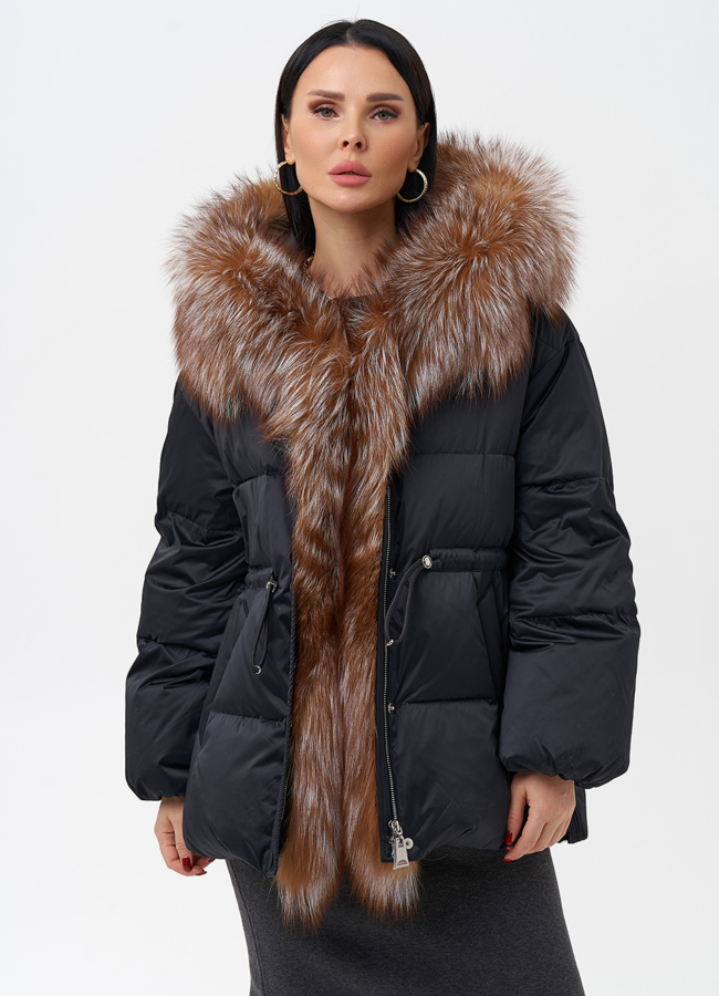 фото Женский пуховик с отделкой из меха лисы модель № 28521