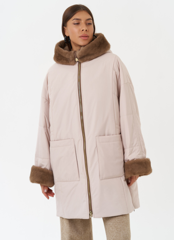 Пуховик с отделкой из эко меха под норку