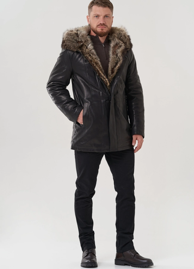 фото Мужская куртка с капюшоном на мехе из волка модель № 82264 фото