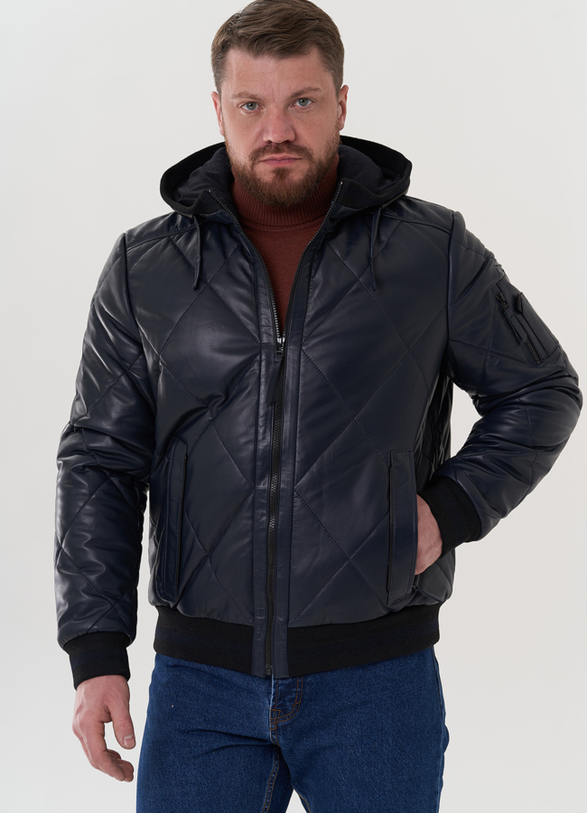 Куртка из натуральной кожи синего цвета модель № 26698 универмаг малина