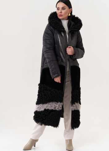 Комбинированный пуховик с капюшоном