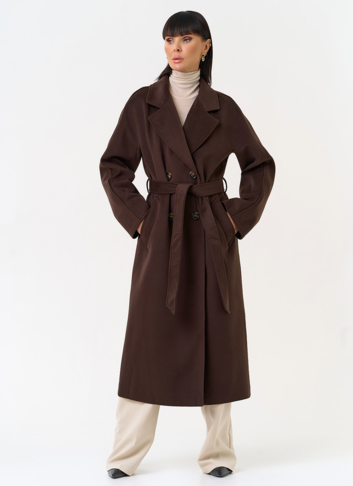 Женское двубортное пальто с поясом