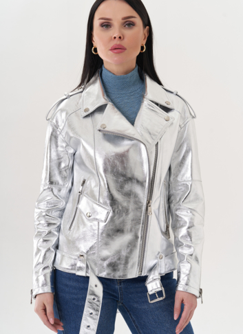 Куртка "косуха" из натуральной кожи под серебро Куртка "косуха" из натуральной кожи под серебро