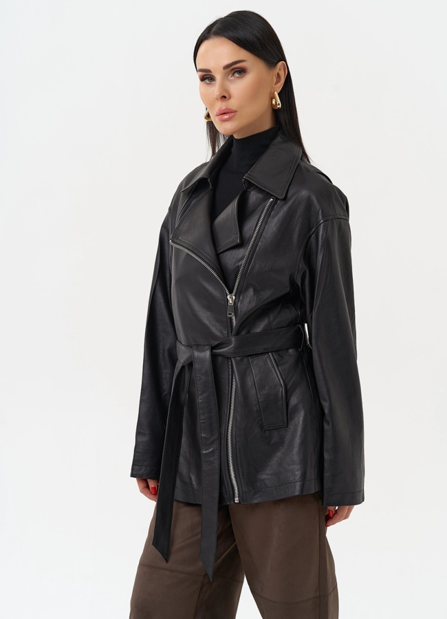 Куртка из натуральной кожи с поясом модель № 30160 в рассрочку фото