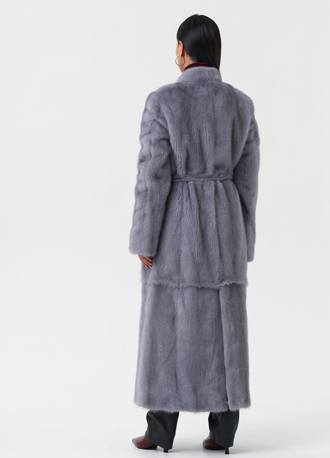 Длинная шуба из меха норки модель № 28305 универмаг малина